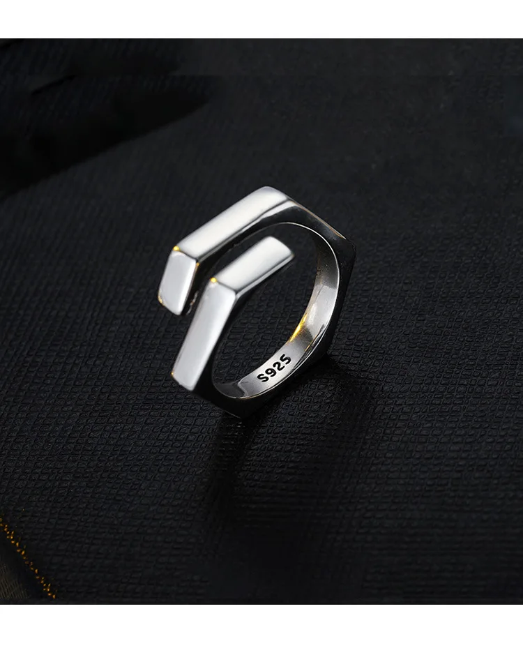 Einfache, geometrische, verstellbare Ringe aus 925er-Sterlingsilber für Damen, stapelbar, Designer-Schmuckzubehör, verhindert Allergien – Detail 10