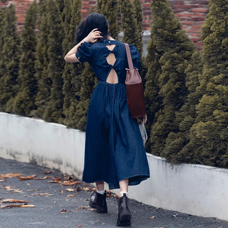 

2023 new fashion casual women's clothing Vintage Twisted Denim Backless Dress