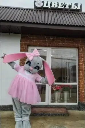 

Новое милое розовое платье с кроликом для взрослых, костюм-талисман на Хэллоуин и Рождество, полный разноцветный костюм-талисман