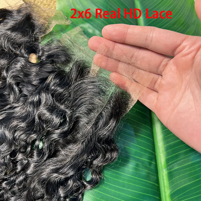 GDYLuxury Water Wave 2x6 HD Lace Closure Human Hair Deep Parting Pre Plucked Brazilian Raw Hair Invisible HD Lace Closure Only