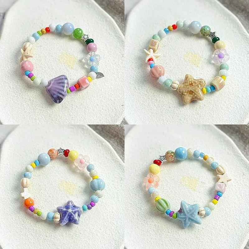 Bunte Keramik Shell Seestern Perlen Armband für Frauen Boho Fisch Perlen geflochtene Seil Kette Strand Party Schmuck – Detail 1