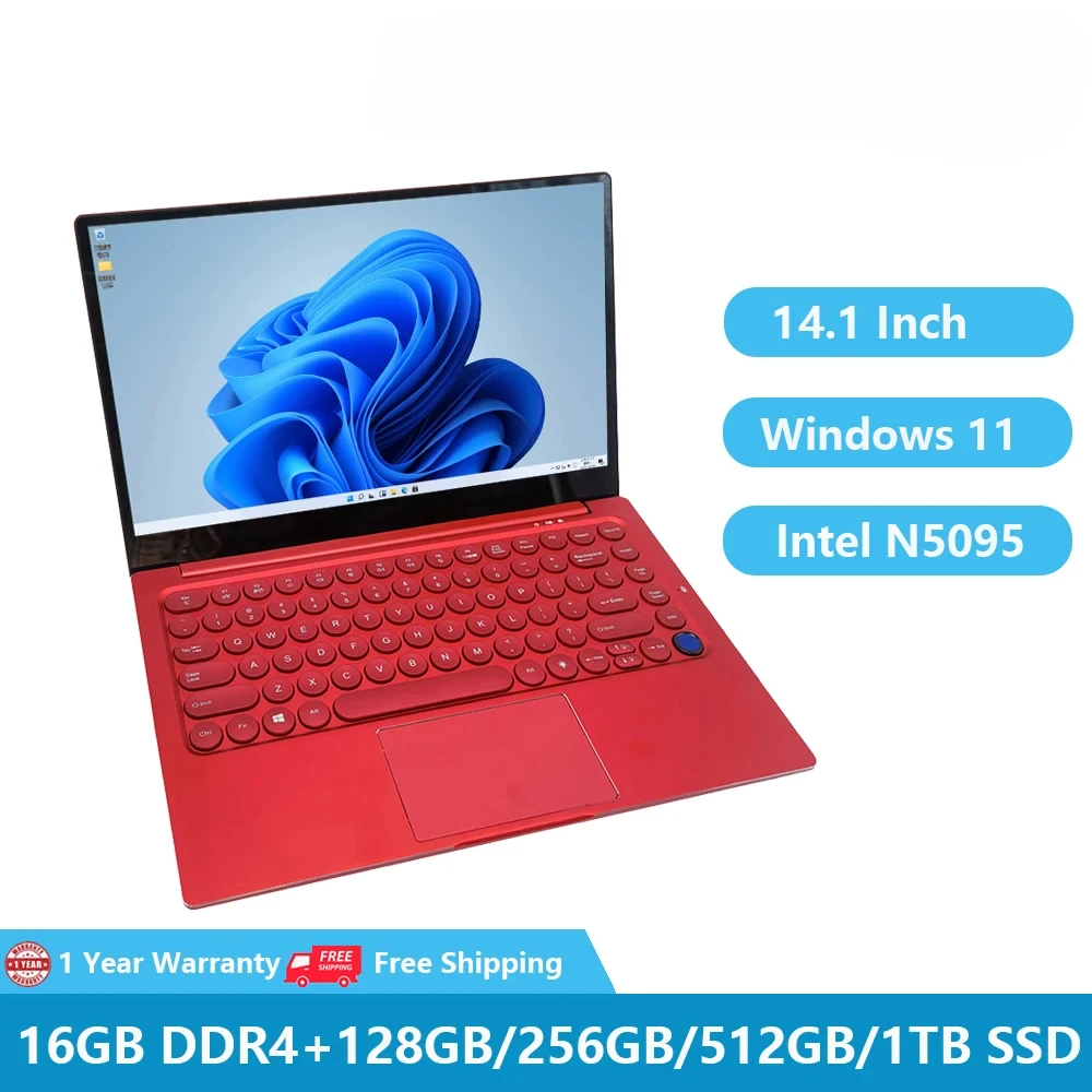 2023 Portatili 4K Portatili 14 "Win11 Office Woman Notebook Media Pc Intel Celeron N5095 16 Grammo + 1Tb Wifi 7 Colori Tastiera Retroilluminata