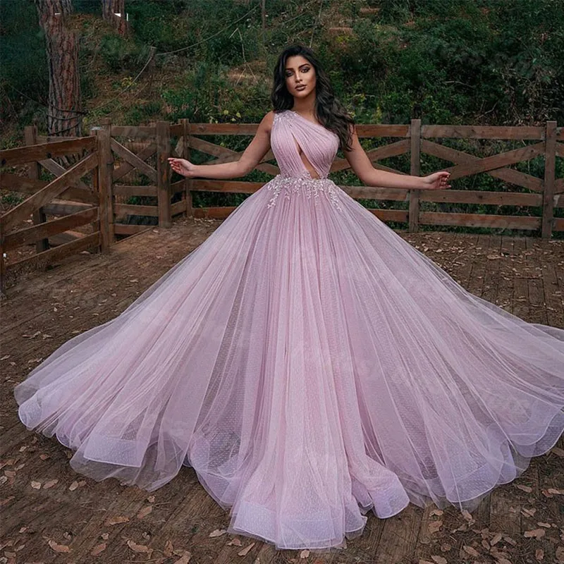

Temperament Purple 2023 A-line Evening Dresses Slant Neck Sleeveless Tulle Applique Beaded Porm Birthday Gowns Custom Made