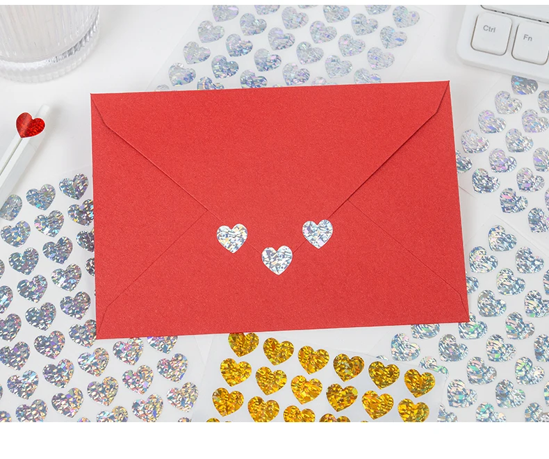 10 Sheets Laser Heart Stickers Pack Mini Color Love Self-adhesive Marker Notes Decoration for Diary Album Valentine's day A7754