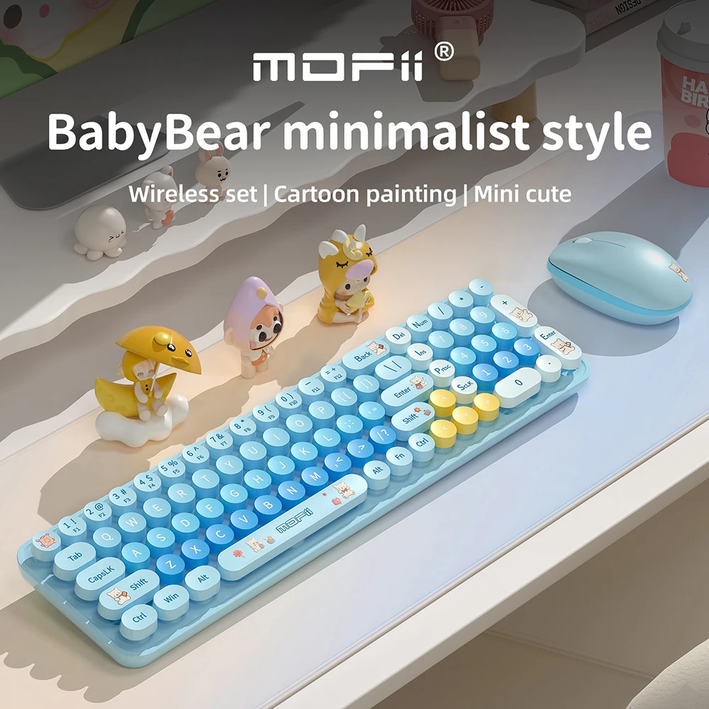 Mofii 무선 키보드 및 마우스 세트 BabyBear 2.4G USB 인체 공학적 자동 호환 Windows XP/7/8/10 Office 노트북 키보드