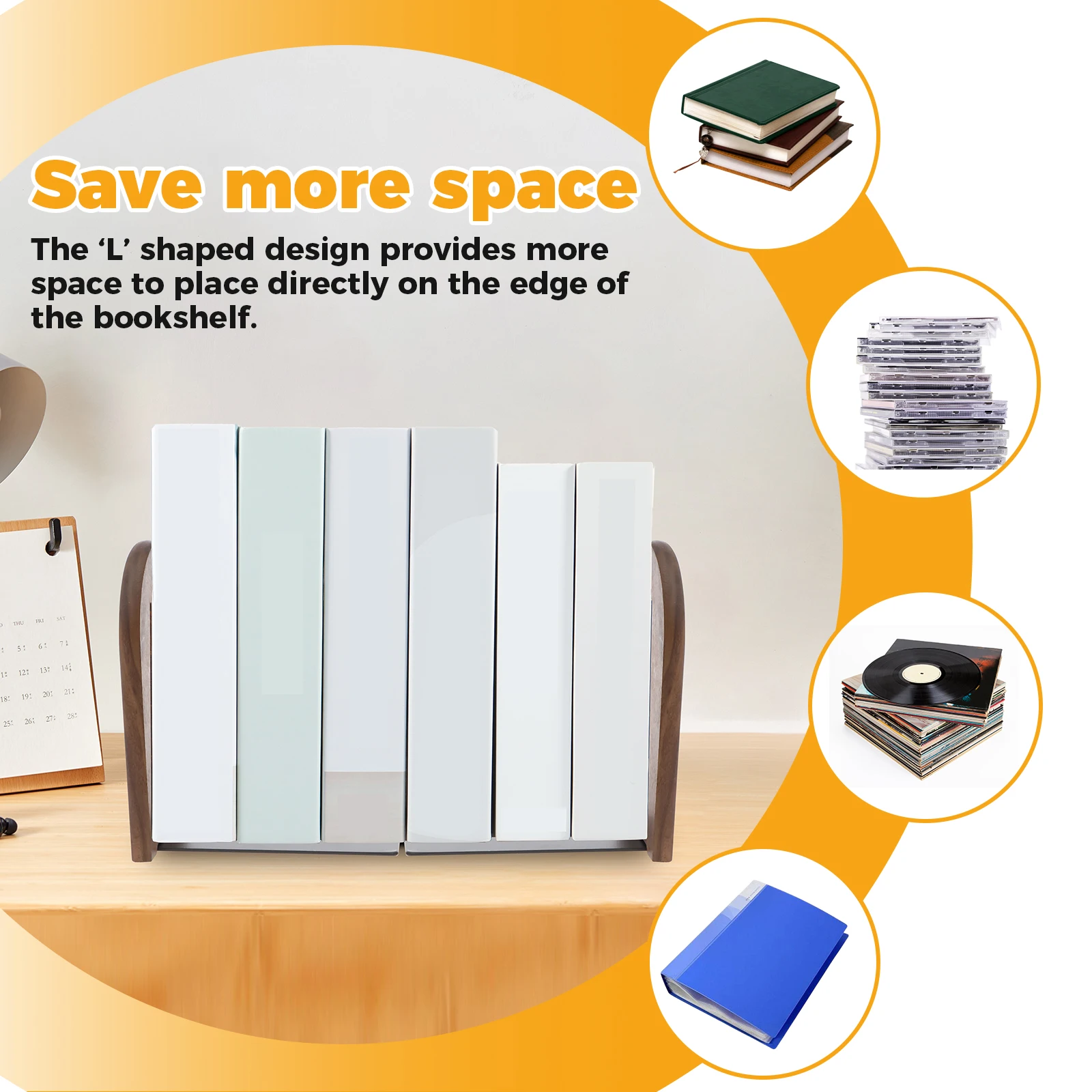 Nature Wooden Bookends Desktop Bookshelf with Metal Base Nonskid Office Home Desk Book Ends Organizer Holder 4Pcs
