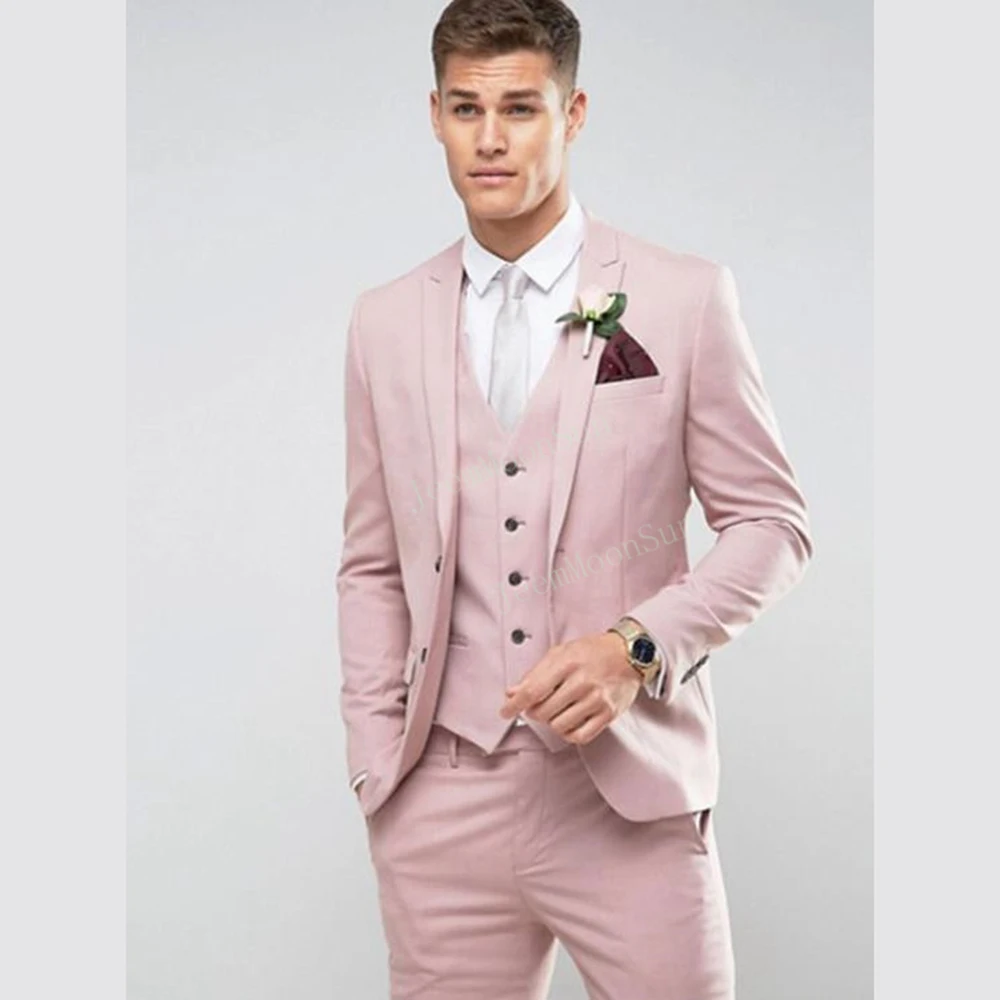 TailorMadeLightPinkMenSuitSlimFitGroomBridegroomForMale
