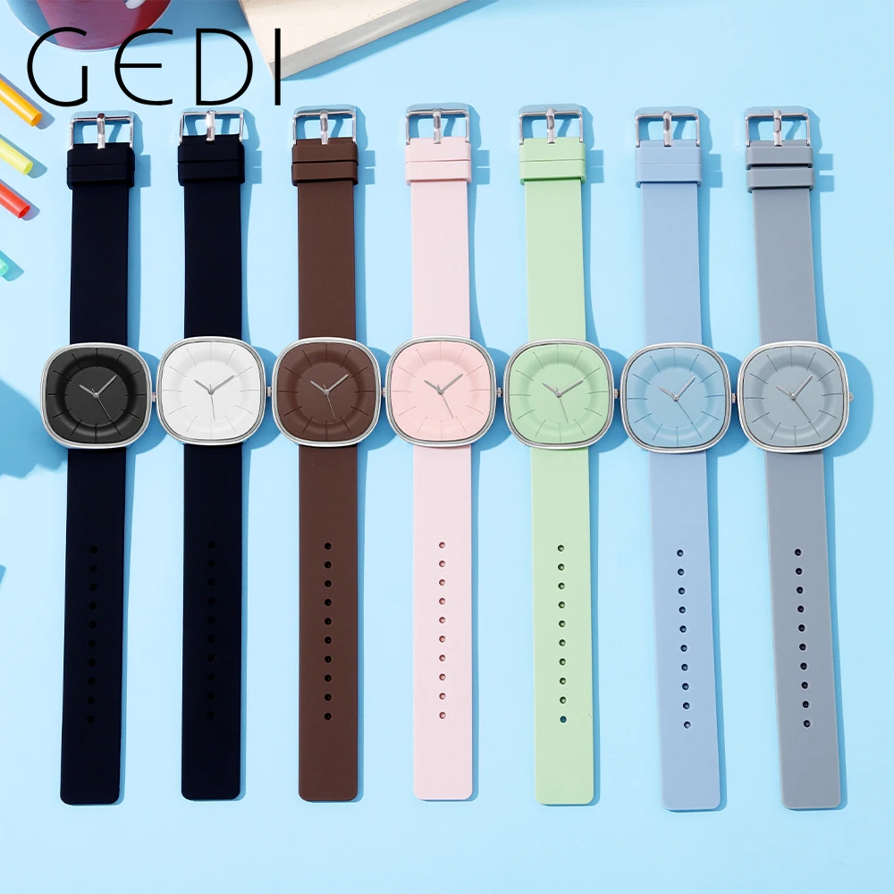 Cute Minimalist Ladies Square Watches Silicone Band 30M Water Resistance Simple Casual Quartz Wrist Watch for Women and Girls