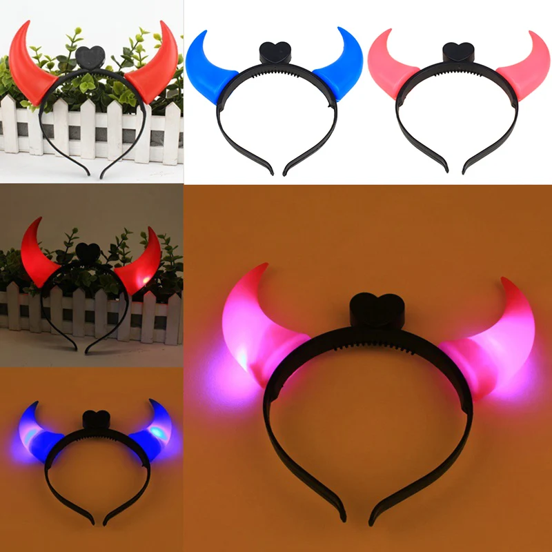 Halloween Led Funny Glow Devil Horn Light Up Headband Hair Hoops Flashing Children Adults Halloween & Christmas Party Decor