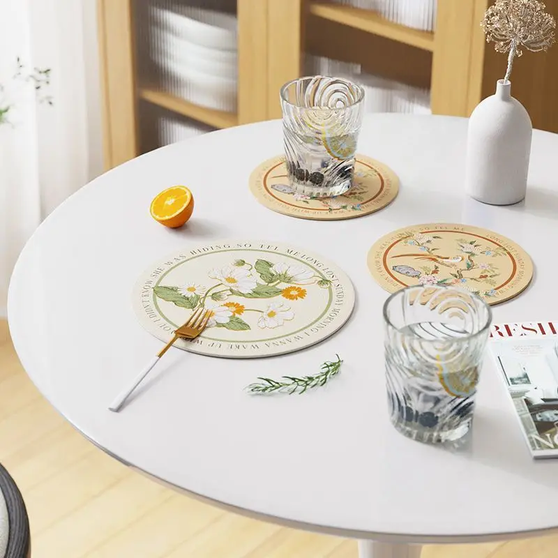 Ins Table Mat Korean Plant Series Table Mat Cotton Linen Waterproof Cover Cloth  Pad Placemat Heat Insulation Pad 