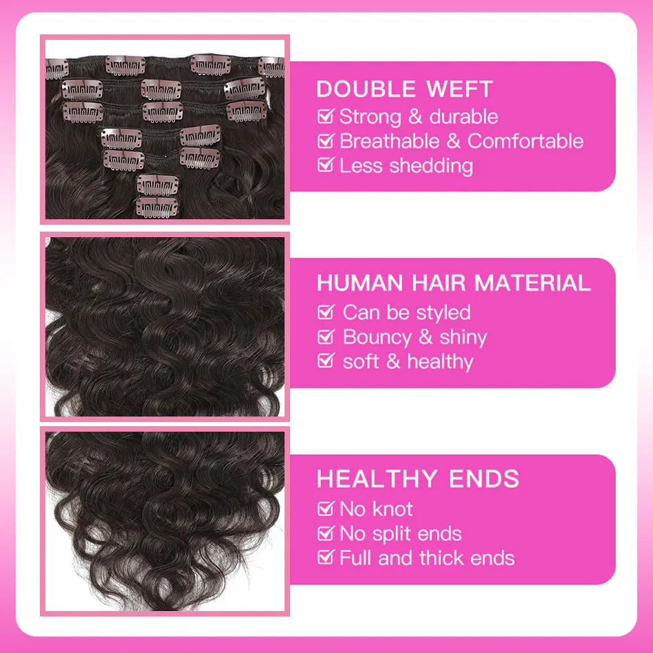 Natural Wave Clip In Human Hair Extensions 100% Remy Human Hair Clip In 120G 7Pcs/Set Full Head For Women 14-24Inch 3