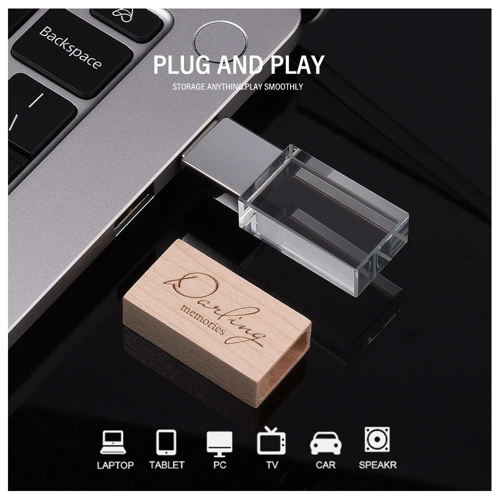 새로운 크리스탈 USB 3.0 플래시 드라이브 128GB 무료 사용자 정의 로고 메모리 스틱 64GB 사진 웨딩 스튜디오 펜 드라이브 32GB 크리 에이 티브 선물