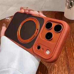 Luxury Magnetic Aluminum Alloy Stand Phone Case with 360° Rotating Folding Bracket Protective Cover - iPhone 17 Pro (Orange)