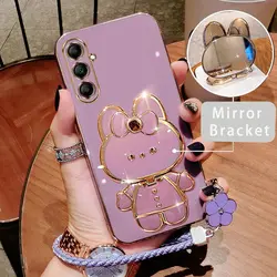 Elegant Plating Rabbit Bracket Lanyard Phone Case Cover - Galaxy A7 (2018) (PURPLE)