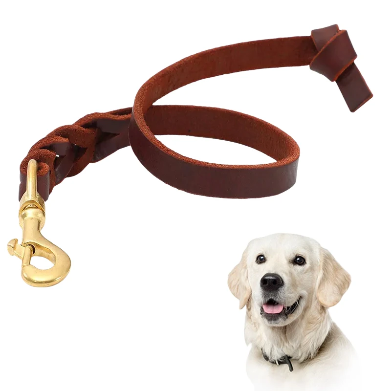 

Real Leather Short leash for a dog 60cm Large Dog Short Leash One step Braided Leather Big dog Lead Short Dog Leash