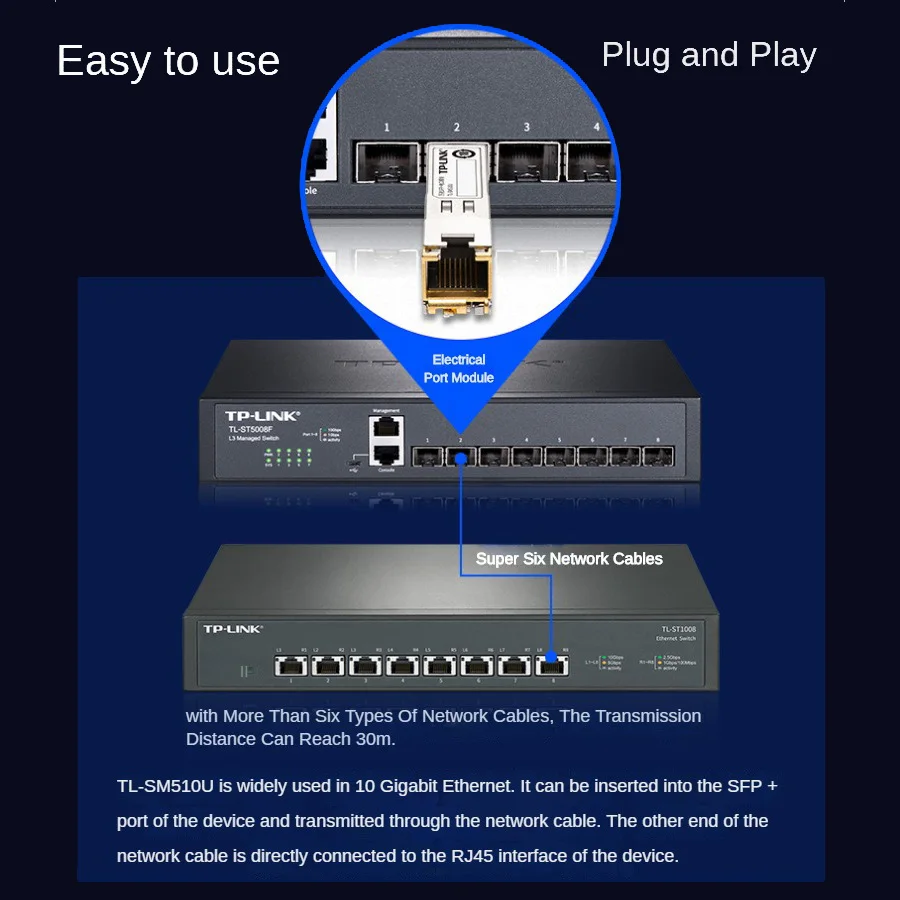 Tp-link Módulo de Conversão Fotoelétrico Porta Ótica de Alta Velocidade 10g para Interruptor de Porta Elétrica Rj45 10 Gigabits Sfp Tl-sm510u - Imagem 4