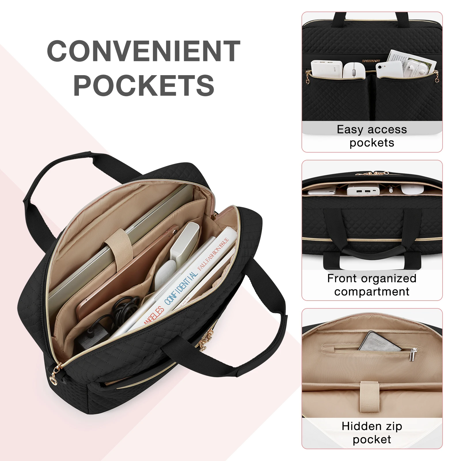 Bagsmart 15.6 Polegada Grande Bolsa do Portátil Case Maleta para as Mulheres Bolsa de Ombro Notebook Bolsa de Viagem de Escritório Bolsa de Computador de Negócios - Imagem 5