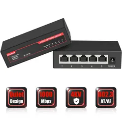 Gigabit Swich 5 Ports 1000Mbps Network Switch 5V 1A External Power Supply Desktop Mini Ethernet Switch for IP Camera Wireless AP