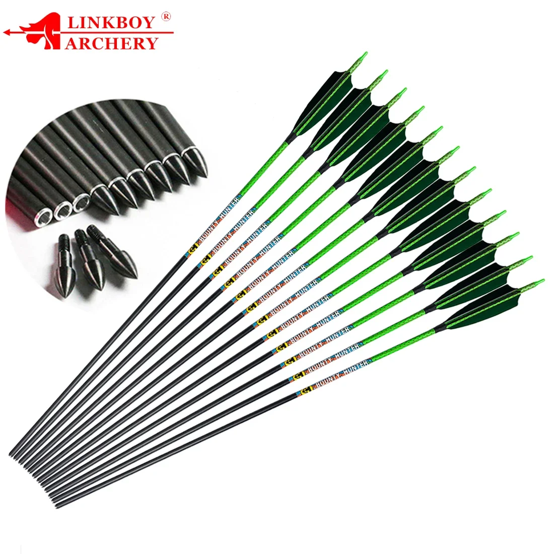 

6pcs Archery Carbon Arrow Spine 300 340 500 ID6.2mm 5inch Turkey Feather Compound Traditional Bow Hunting Shooting