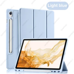 Premium Trifold Stand Protective Tablet Case with Pencil Holder - Soft TPU Back (Light Blue)