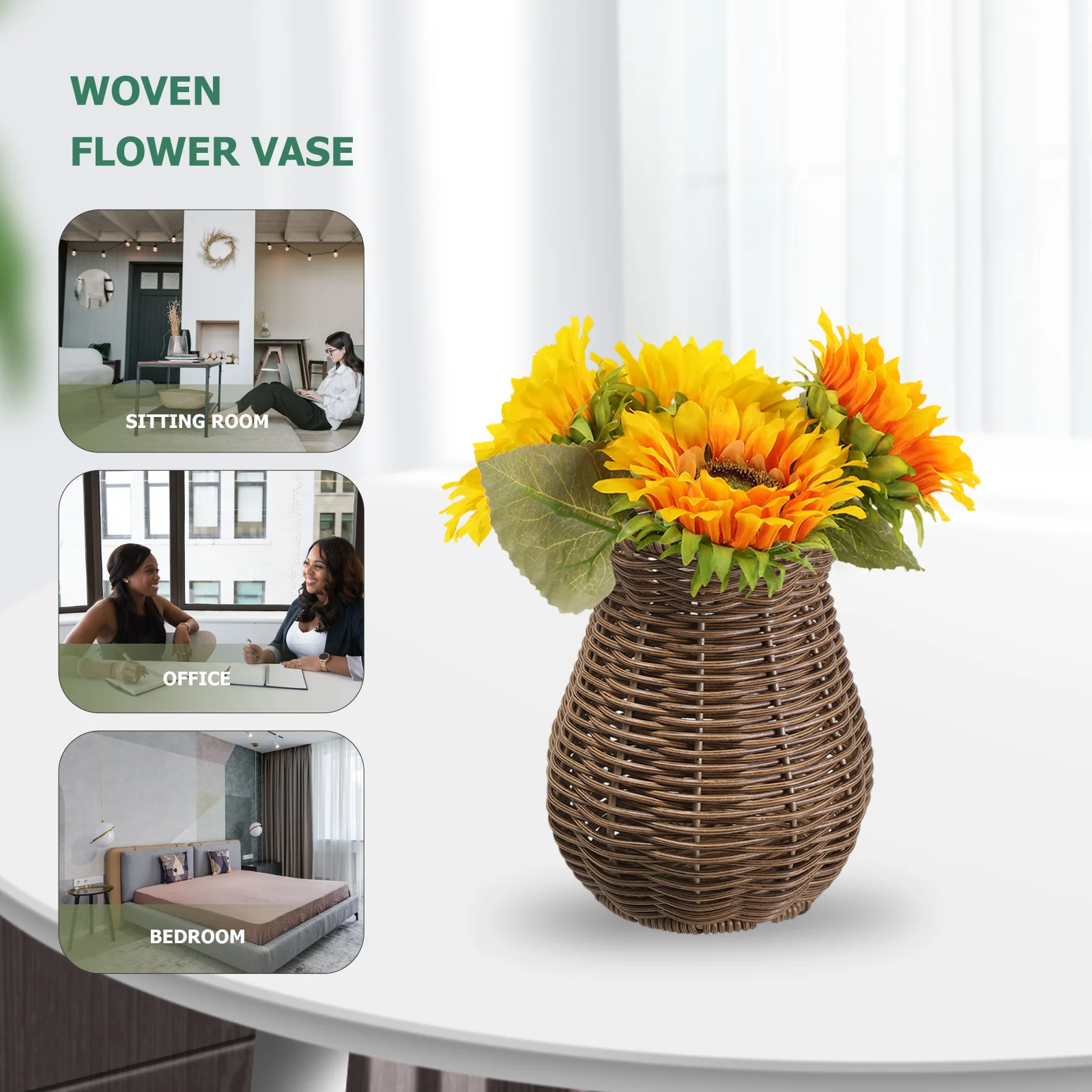 Decorative Vase Dried Flower Holder Vases Simple Flowers Imitation Rattan Basket Simulation 2