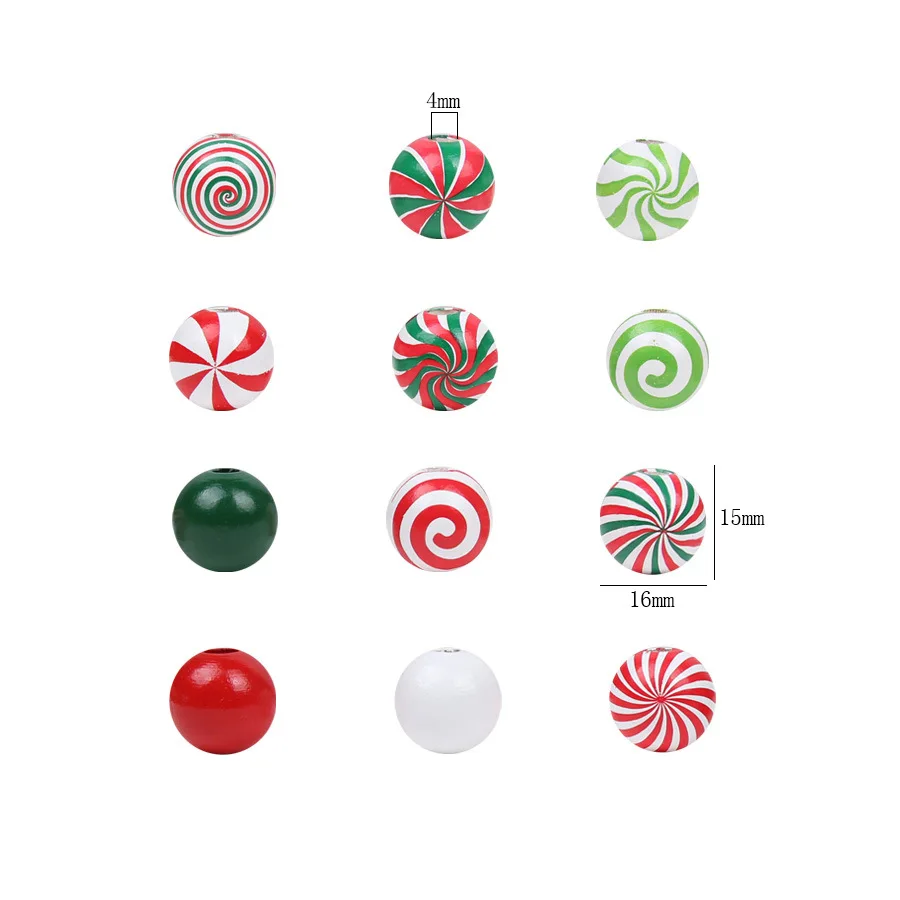 Christmas wooden bead candy wooden bead spiral colorful holiday hemp rope DIY tassel Home accessories