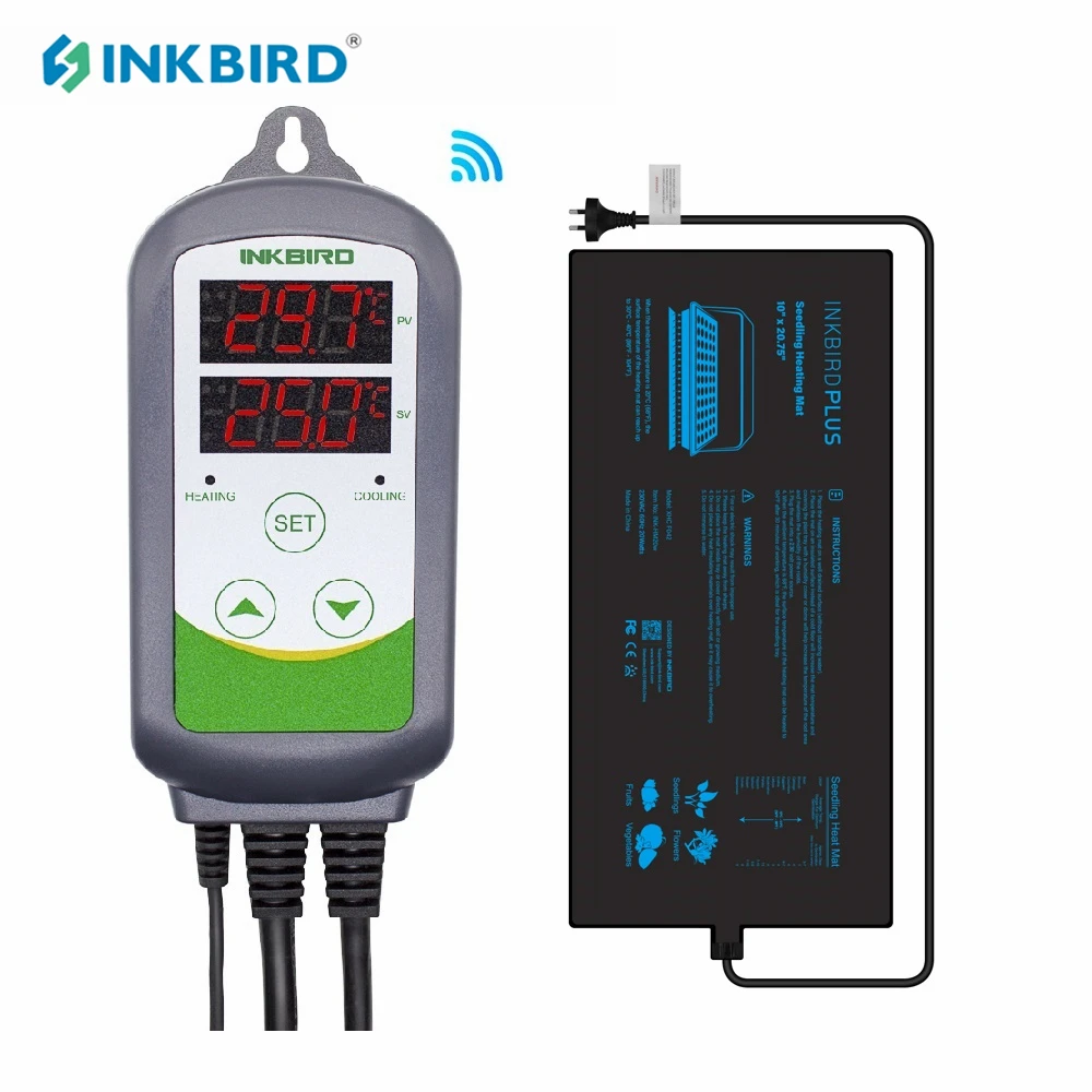 

INKBIRD Home Garden Planting Supplies WIFI Thermostat Temperature Controller ITC-308-WIFI & 20W Seedling Heat Mat Propagation
