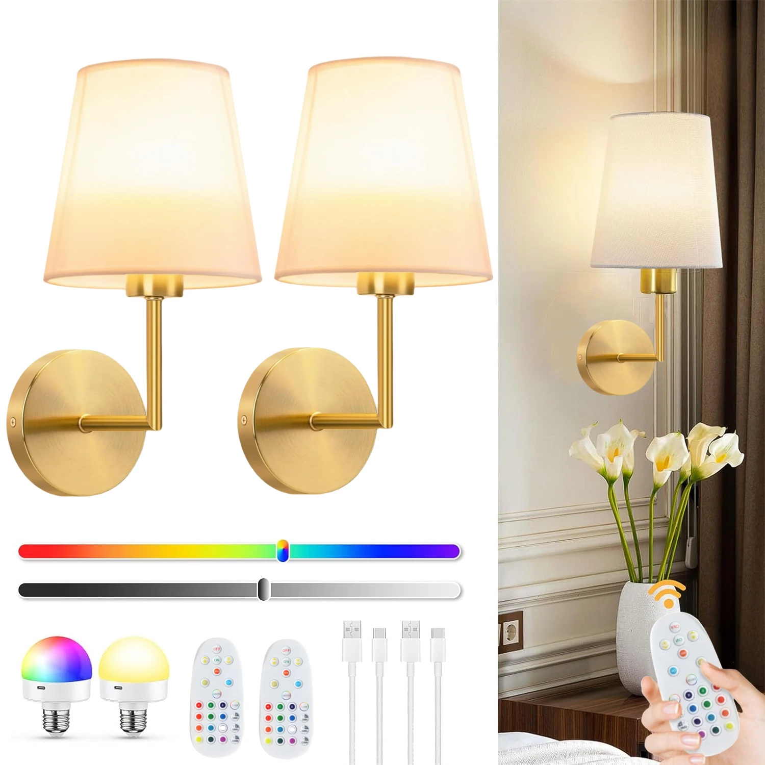 Wireless Rechargeable Battery-Powered Wall Light with Dimmable ...