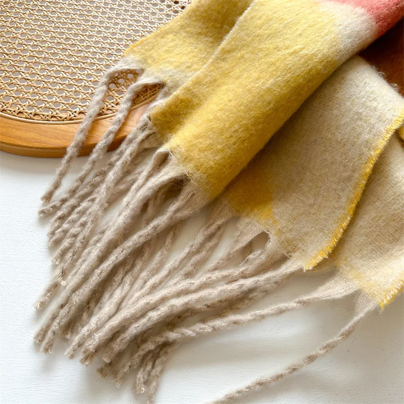Winter Dicke Warme Schal für Frauen Kaschmir Schal und Wraps Pashmina Halstuch Bufanda Weibliche Regenbogen Haarigen Quaste Echarpe Neue – Detail 29