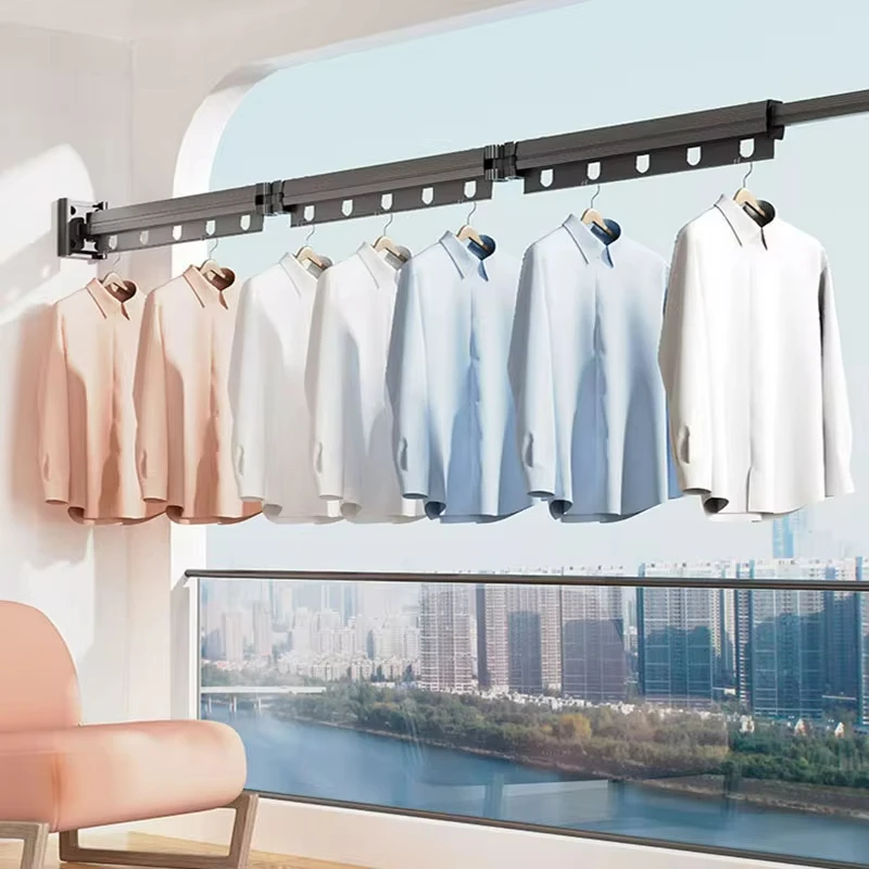 Suction Cup Folding Clothes Rack Indoor Retractable Space Saving Home Laundry Line Wall Hanging