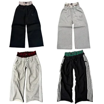 Pantaloni Y2K vintage Harajuku doppia vita ricamata Pantaloni sportivi da uomo Wome Hip Hop Casual Pantaloni a gamba larga a vita alta Streetwear 1