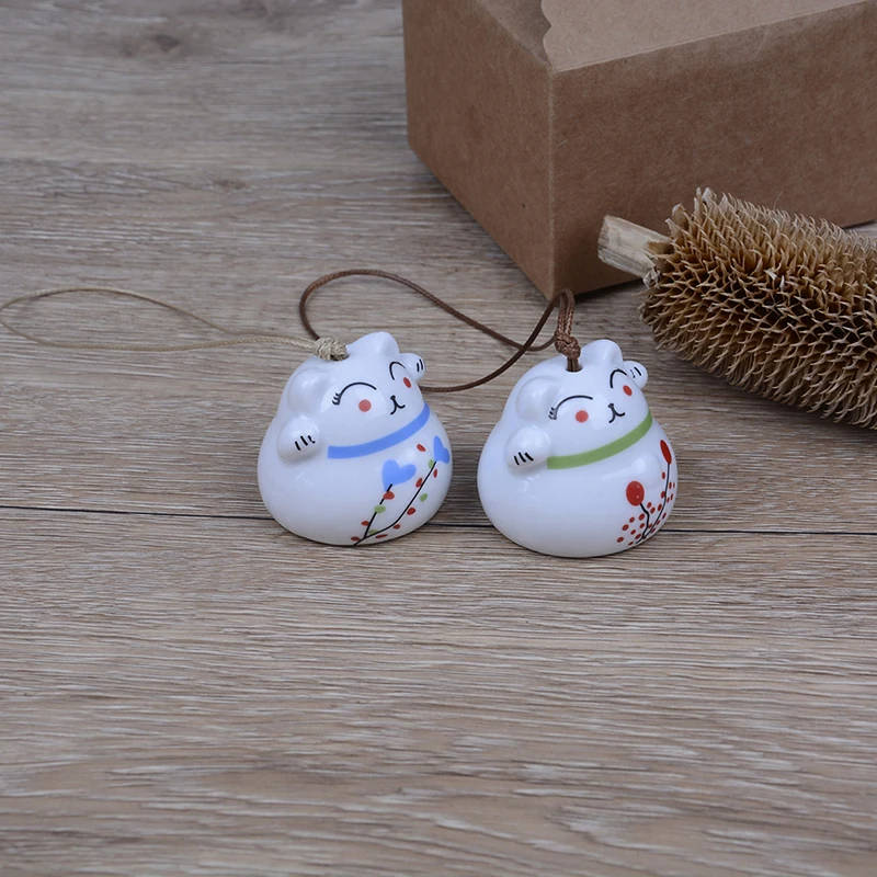 

1PC Newly Ceramic Lucky Cat Pendant Wind Chimes Car Ornament Hanging Figurine Home Decor Miniature Home Decoration Ceramics