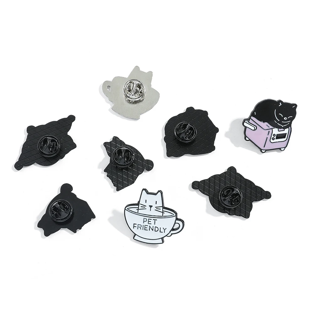 Cat Brooch Enamel Brooch Metal Brooch Enamel Pins 8 Pcs Cute Kitten Brooch Creative Cat Book Cat Sleeping Enamel Pin Metal Paint Badge Backpack Clothing Jewelry Wallet Pendant