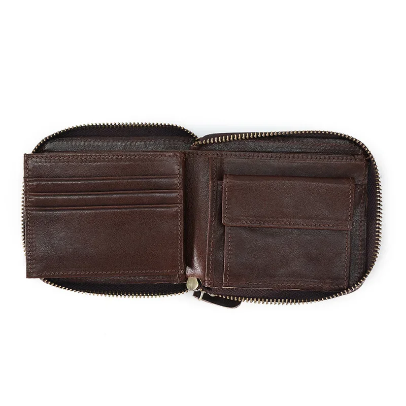 New Men's RFID Blocking Leather Wallet Short Zipper Purse Retro Style Coin Pouch