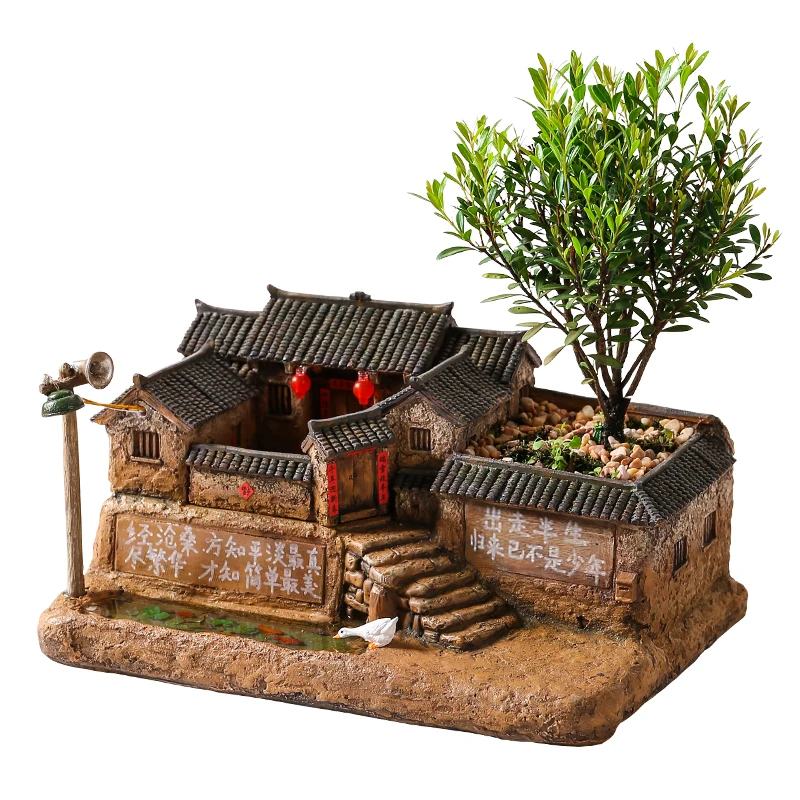 

Цветочный горшок в китайском ретро стиле, креативное украшение в стиле старого дома, папоротник спаржи, бонсай, комнатный горшечный ландшафт, раковина для растений