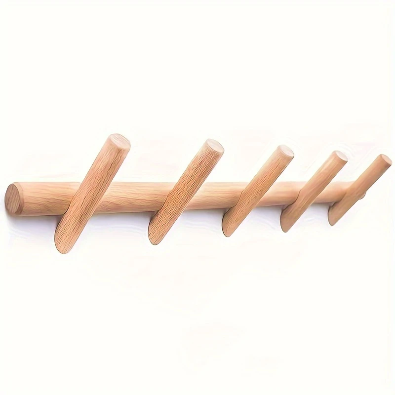 Nordic Solid Wood Coat Rack with 4/5 Hooks Wall Hanging Storage for Clothes Hat Keys Organizer Hanger Hallway Entrance Decor
