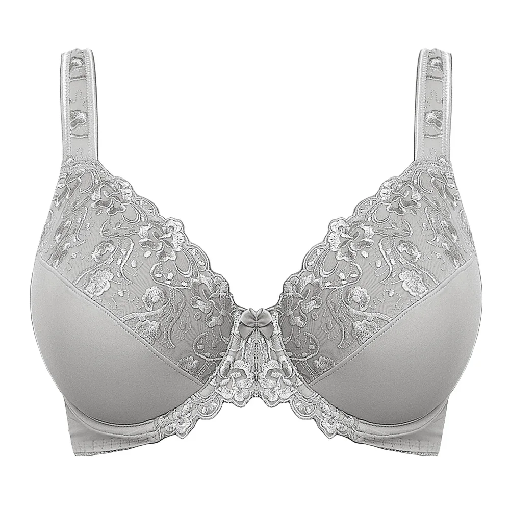 Lace Bra Floral Embroidery Bra Women Underwear Full Coverage Plus Size  Unlined Thin Minimizer Bra For Women BH C D E F G H I J