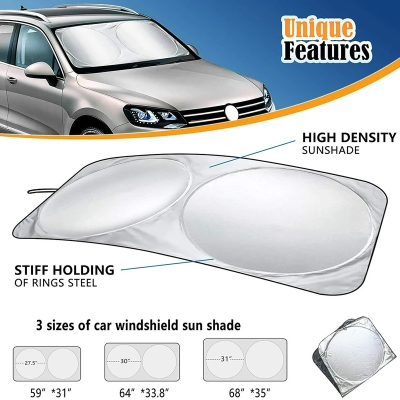 

Car Windshield Sunshade Front Window Sunshade Sunshade Silver Foil UV Protection Double Ring Sunshade for Auto Parts