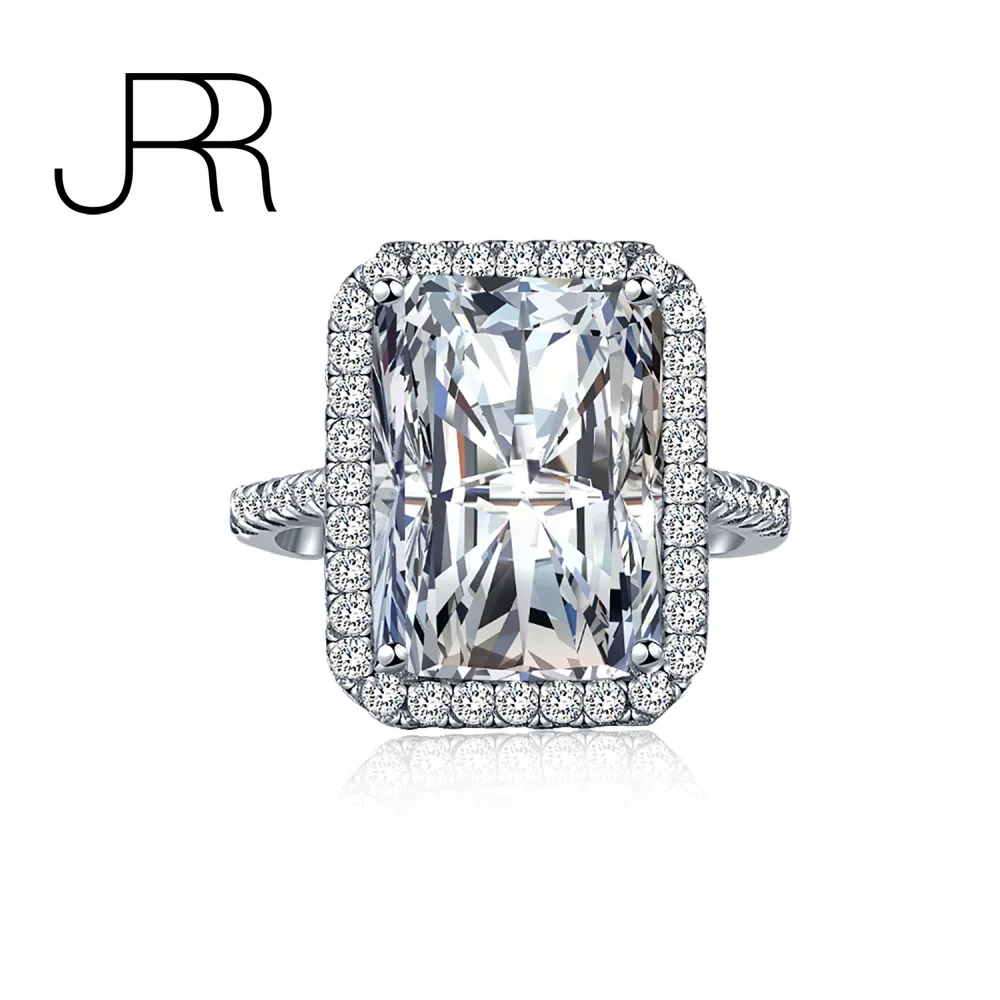 Jrr Luxury 925 Sterling Silver 10Ct 14*10Mm Cushion Cut Creato Moissanite Fidanzamento Di Nozze Ragazze Donne Anelli Gioielleria Raffinata