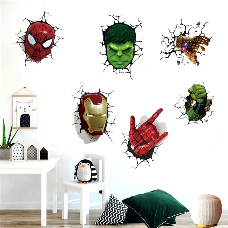 Wall Stickers MINISO Cartoon Avengers DIY Marvel Superhero Movie Poster Kids Room Living Room Bedroom Wall Decoration