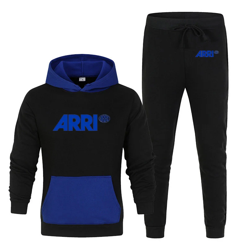 2023 new men's spring and autumn film camera Arri printing new splicing sports casual hoodie+fashion sweatpants two-piece suit