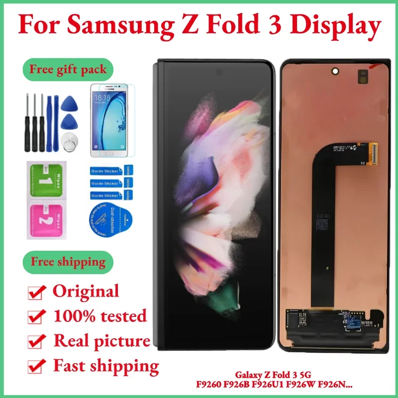 

7,6 "оригинальный AMOLED для Samsung Galaxy Z Fold 3, сенсорный экран, дигитайзер, SM-F926B F926U1 F926W, ЖК-дисплей Z, складной D3, детали для замены