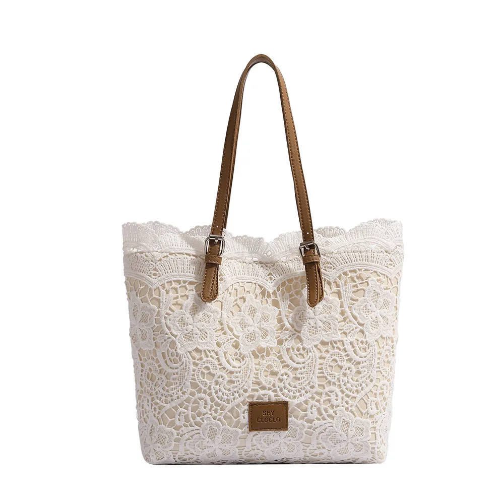 French Lace Tote 2025 Women's Large Capacity Commuter Bag Summer Hollow Hand Shoulder Designer Luxury Bag