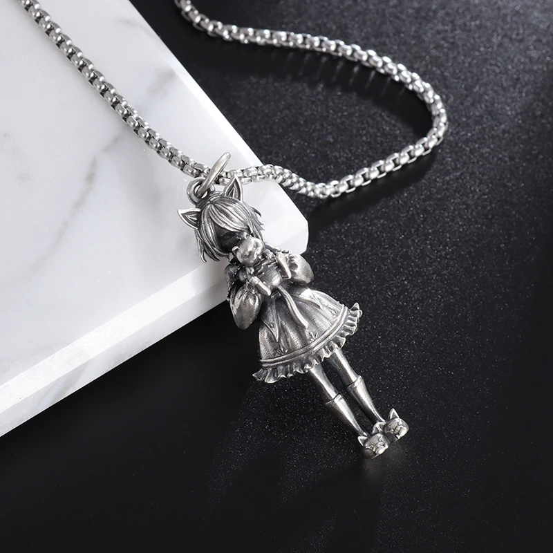 

Fashion Cute Princess Dress Hugging Cat Girl Pendant Necklace Men Women Trend Jewelry Accessories