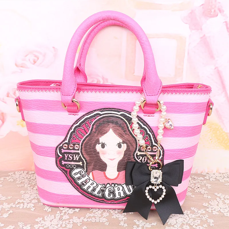 Handmade Sweet Cute Beaded Pearl Handbag Accessories Student Girls Bowknot Rhinestone Bag Pendant Japanese Lolita Bag Charms