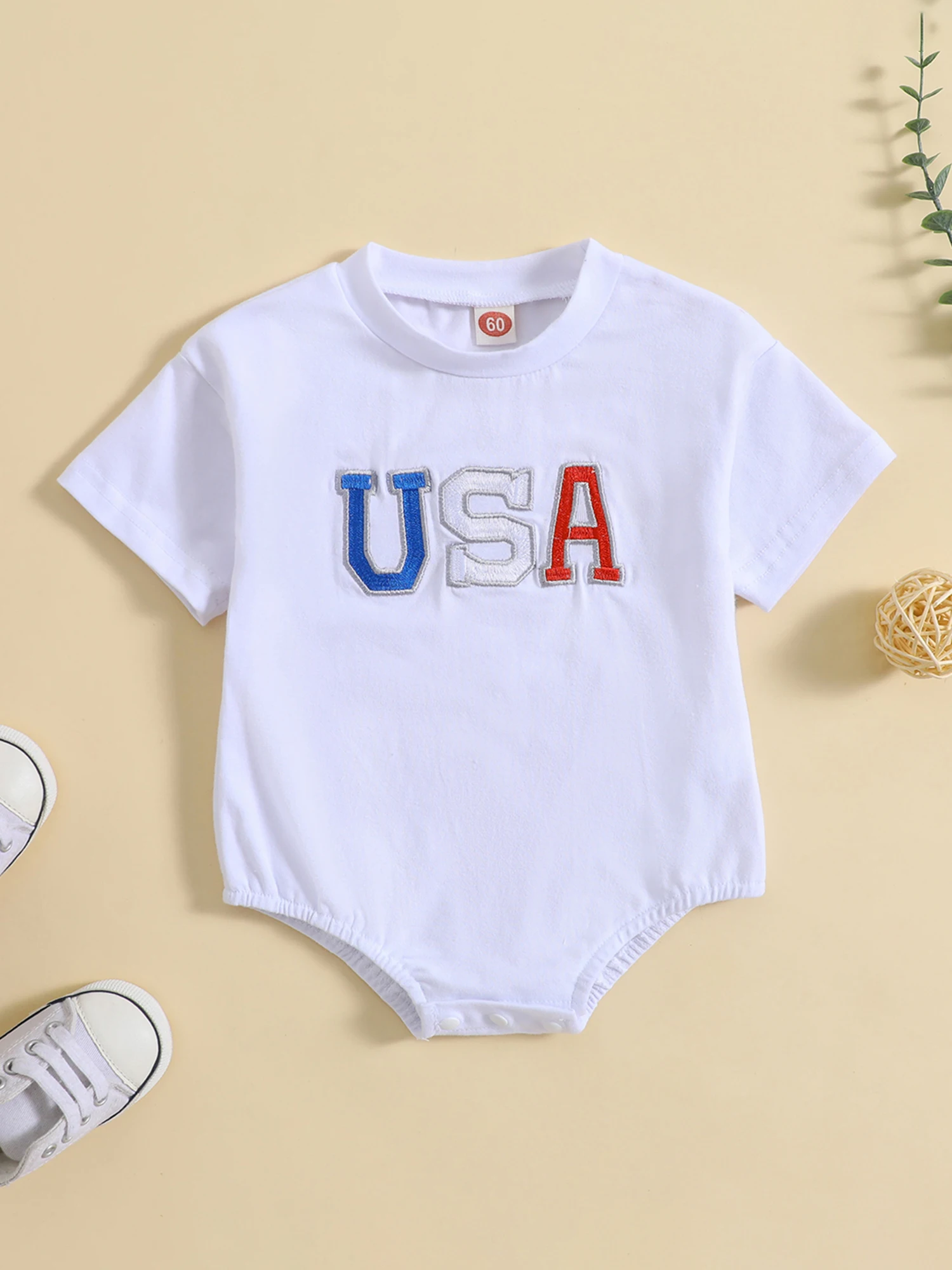 Cute Cartoon Animal Print Short Sleeve Romper for Infant Boys and Girls Casual Summer Jumpsuit Independence Day Baby