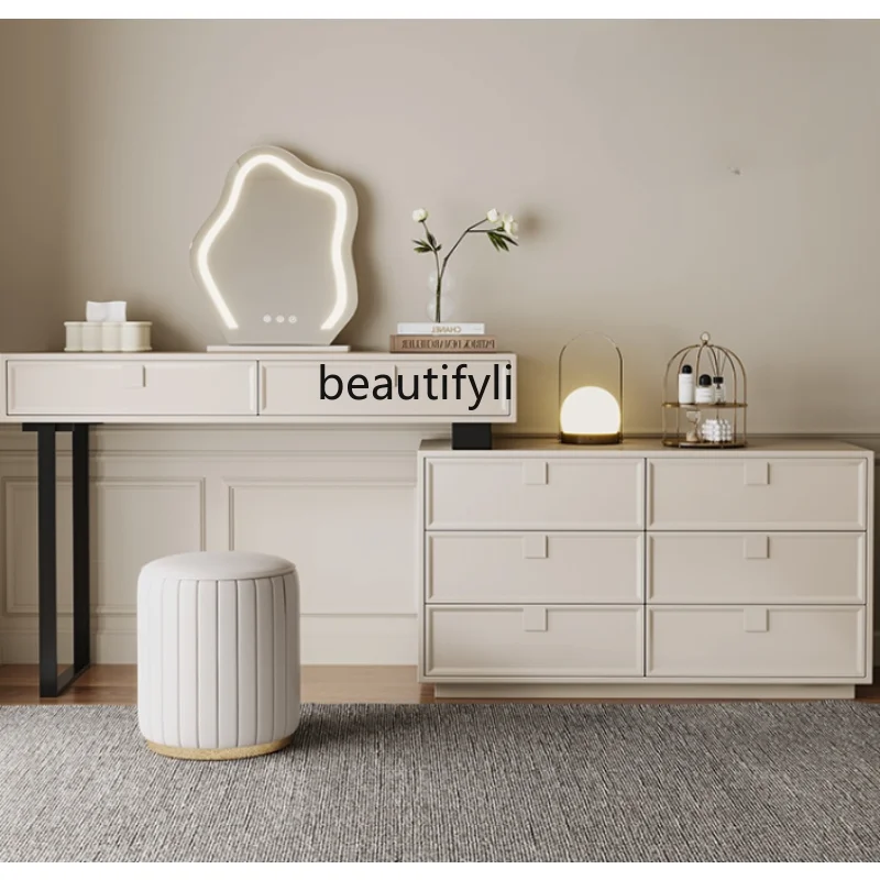

Light Luxury Cream Style Dressing Table Bedroom Modern Minimalist Makeup Chest of DrawersIntegrated Small Apartment Makeup Table