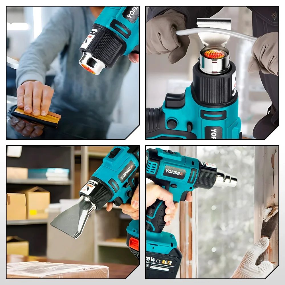 Yofidra 50-550℃ Cordless Heat Gun Wind Speed 6 Gear LED Temperature Display Industrial Home Hot Air Gun For Makita 18V Battery 6