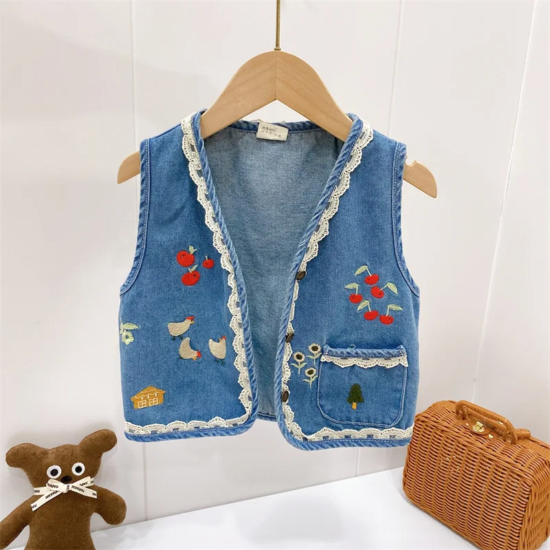 

2023 Spring and Autumn Women's Denim Vest Children's Soft Vest Waistcoat Girl Outerwear Coat Toddler Vest Waistcoat Denim Vest