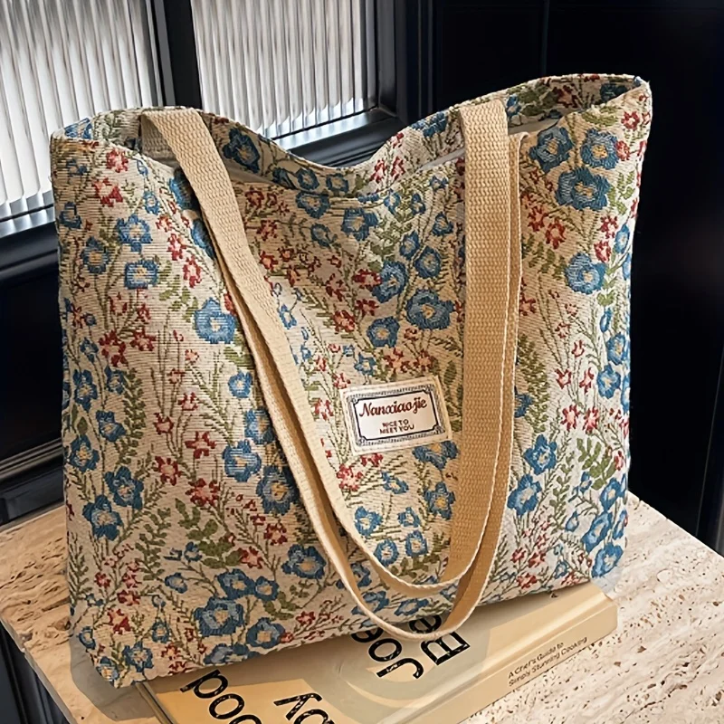 Bohemian Ethnic Style Corduroy Tote Bag for Women - Stylish Everyday Shoulder Bag